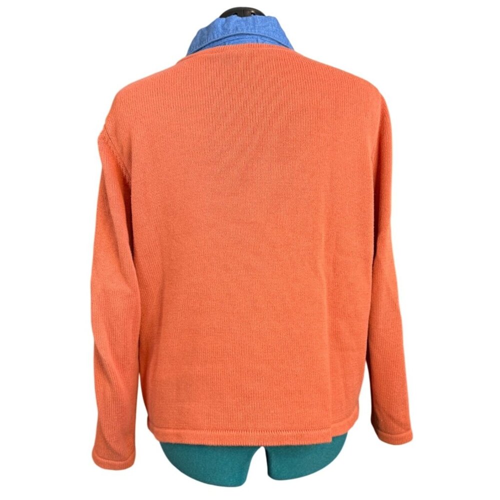 Breckenridge Womens V-Neck Orange Cotton Sweater with Jean Material Collar Large - Picture 3 of 13